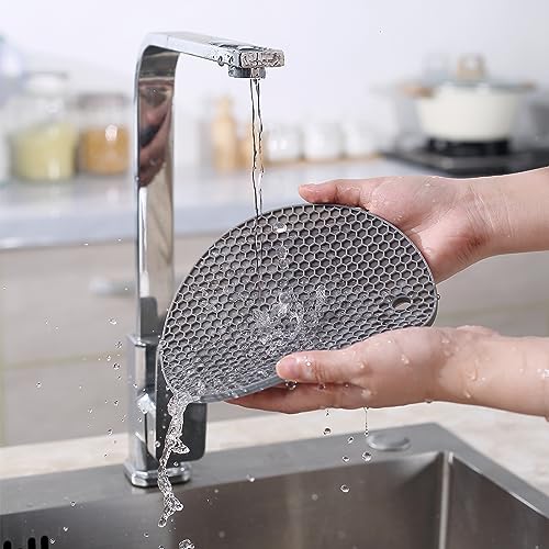 Image of To encounter Silicone Trivets Mat - Round 7 inch x 7 inch - Set of 8 Heat Resistant Multifunctional Mat, Hot Pad, Pot Holder, Tabletop Kitchen Trivet Mats Anti-Skid