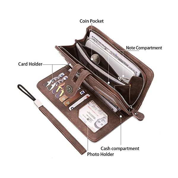 Women Wallet Large Leather Designer Card Holder Organizer Long Ladies Travel Clutch Wristlet Coffee - Image 5