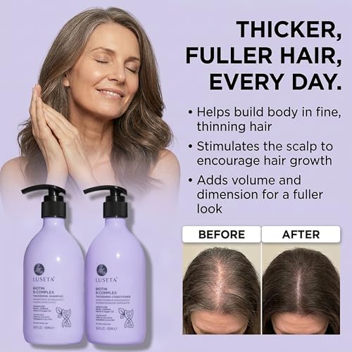 Image of LUSETA Thickening & Hair Strengthening Care- Biotin B-Complex Shampoo and Conditioner Set for Thinning Hair. Routine Volumizing Formula with Niacin, Caffeine & Argan Oil, for Women and Men, 2 x 16.9oz