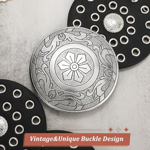 Image of WERFORU Women Wide Western Disc Belt Cowgirl Boho Leather Belt for Jeans Dress