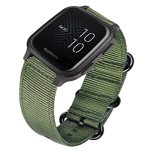 ViCRiOR Bands Compatible with Garmin Venu SQ Music, Premium Soft NATO Woven Nylon Quick Release Replacement Strap Watch Band for Garmin Venu sq/sq Music, Green