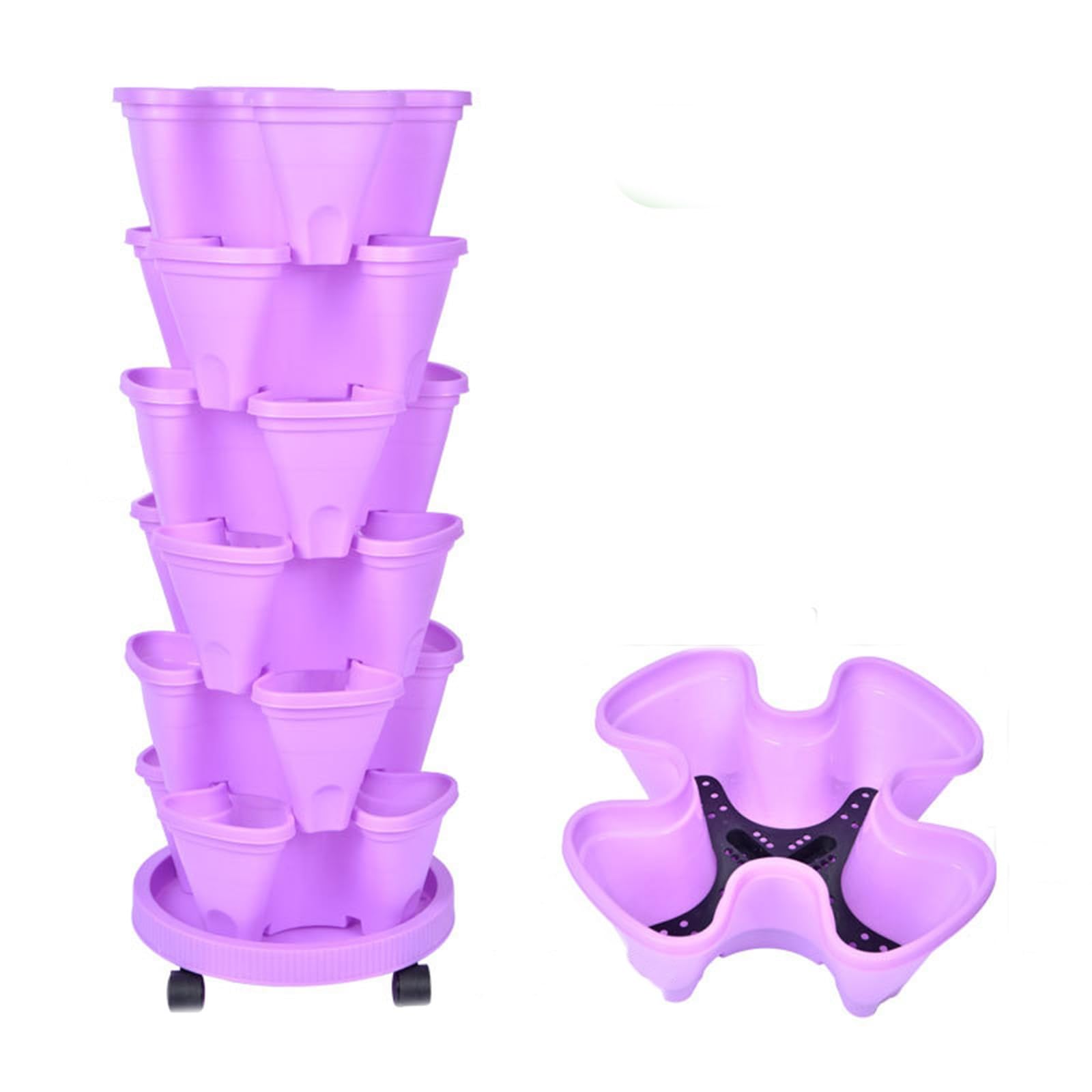 Sohodoo Vertical Planter 6 Tier Stackable Planters Garden Tower Planters Strawberry Herb Flower with Removable Wheels(C)