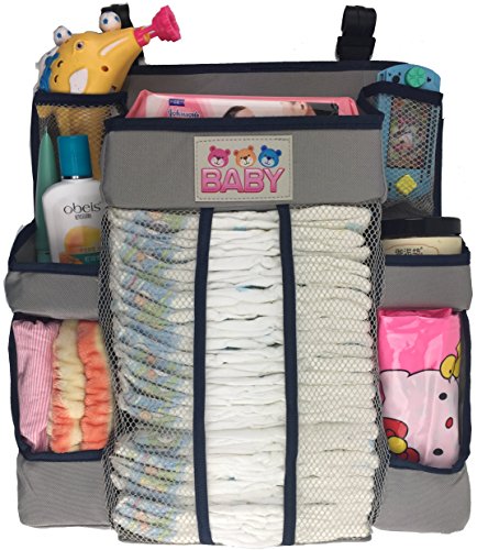 Image of Crib and Changing Table Organizer - Non-Sagging Nursery Organizer For Diapers, Wipes, Creams, Small Toys and Other Baby Essentials (Gray)