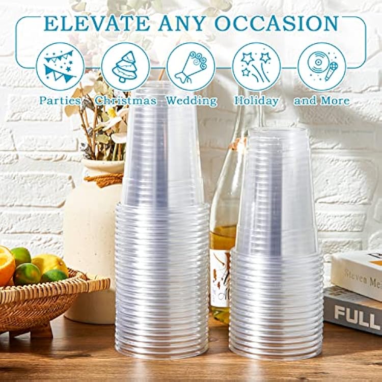 Turbo Bee 100 Pack 16 OZ Clear Plastic Cups, Disposable Crystal Plastic Party Cups for Iced Coffee, Smoothie, Slurpee, or Any Cold Drinks