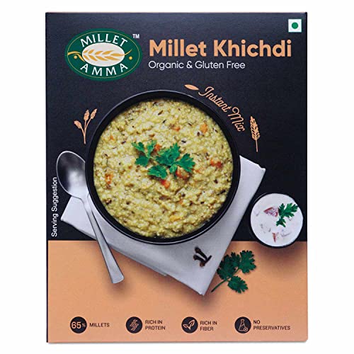 Image of Millet Amma CERTIFIED ORGANIC Millet Khichdi Mix | 250 Gms Pack | 65% Millet Content | Easy & Ready to Cook | Instant Millet Breakfast Mix | Rich in Protein & High Fiber | 100% Vegan