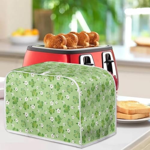 Image of Talayituse Green Shamrock Flower Print Toaster Cover 4 Slice Wide Slot, Lightweight Dust Protection Washable Appliance Bag for Bread Maker, St. Patrick's Day Decoration, Pink