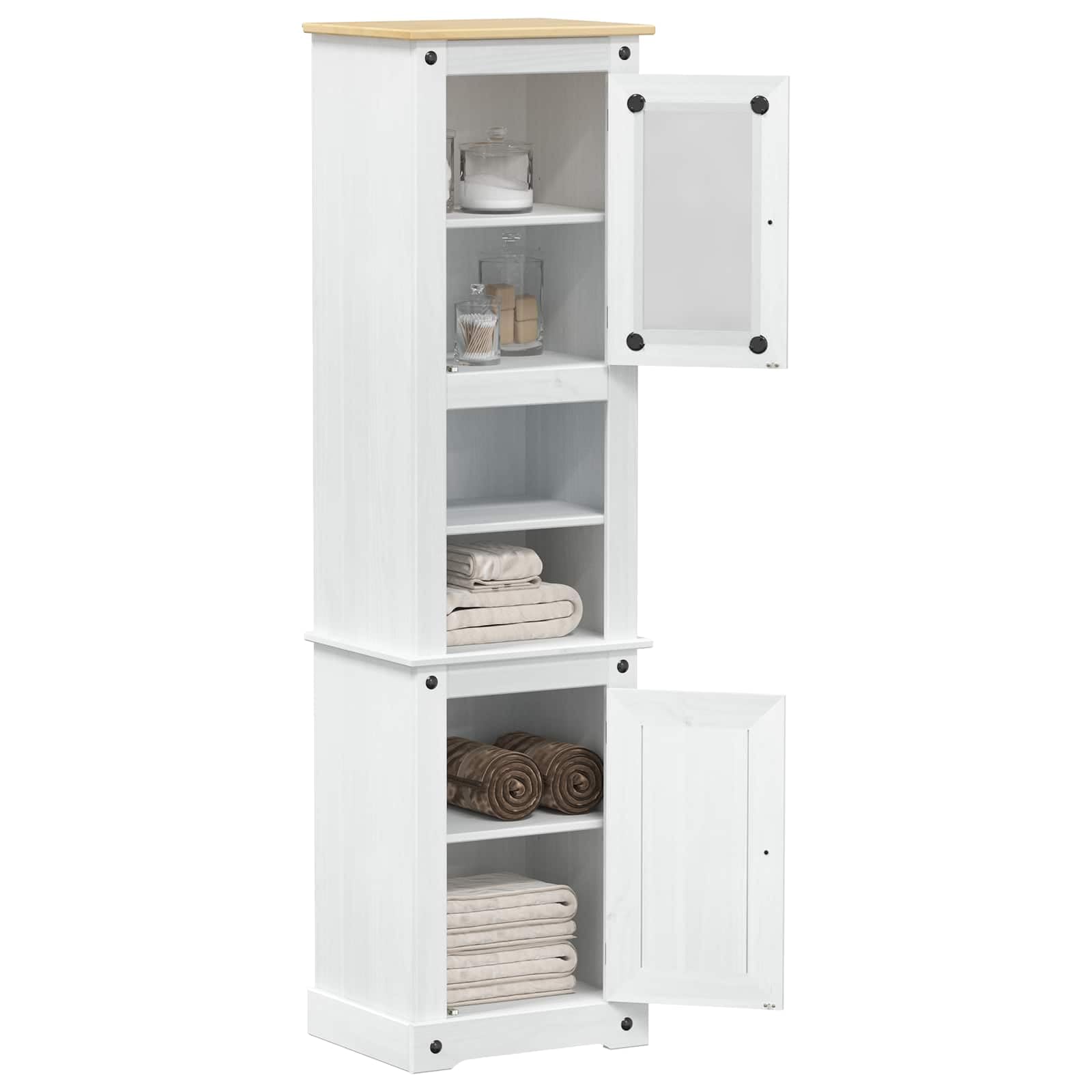 Mobile Bagno Colonna in Pino Massello Bianco 50x40x185 cm | Armadio salvaspazio per organizzare asciugamani, cosmetici e accessori in lavanderia, corridoio o zona benessere.