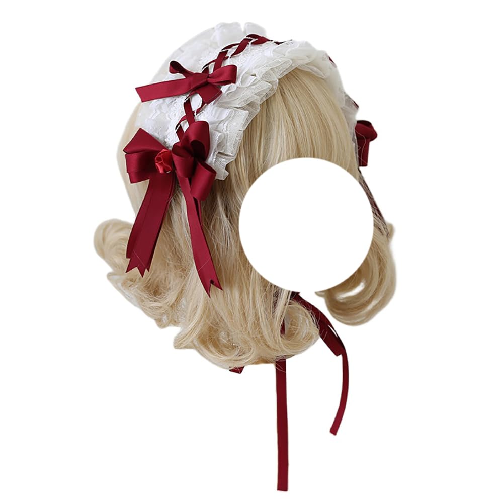 TTYAO REII Wine Red Lolita Lace Headpieces Women French Maid