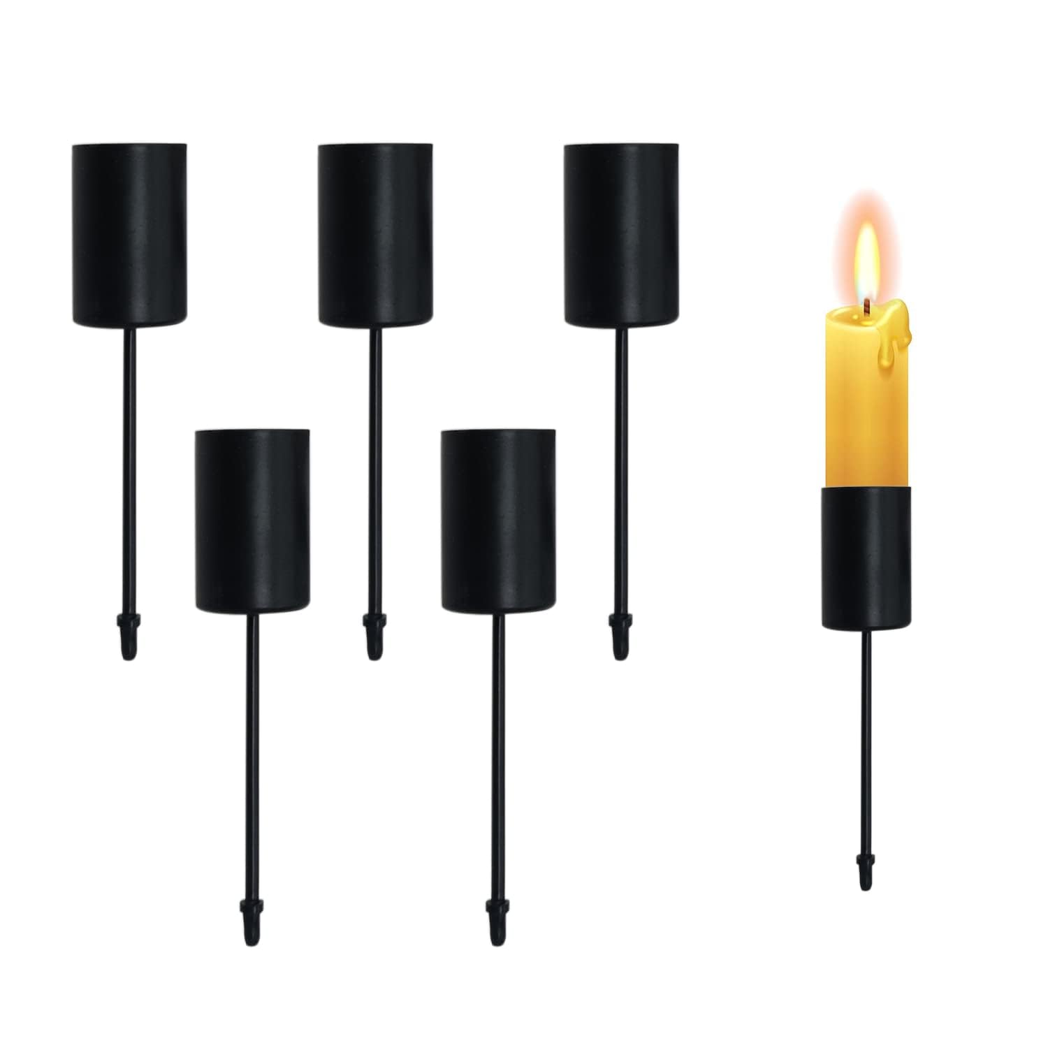 Azonee 5 Pcs Candle Holders, Small Metal Candlestick Tapered Candlesticks for Home Decoration/Festival Decoration/Party/Wedding/Candlelight Dinner (Black)