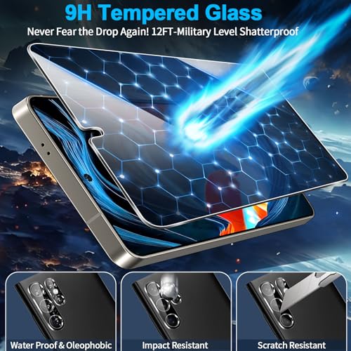 Image of 3 Pack Privacy Screen Protector for Samsung Galaxy S26 Ultra Tempered Glass + 2 Pack Camera Lens Protector, True 25Anti Spy, Military Grade Shatterproof, 9H+ Hardness, Auto Alignment Frame 6.9 inch