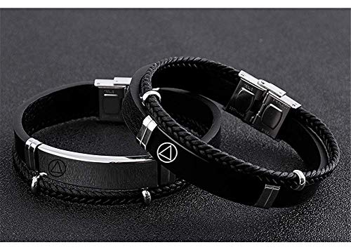 Personalized AA NA Sobriety Gifts for Women Men,Stainless Steel Leather Narcotics Alcoholics Anonymous Addiction Bracelets Bangle,Inspired One Day at A Time Sober Recovery Jewelry for Her Him4