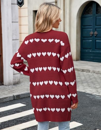 Image of Alsol Lamesa Women's Long Sleeve Heart Cardigan Sweaters V Neck Open Front Knit Coat