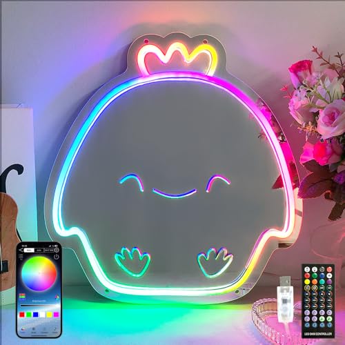 Image of Cute Chick Neon Sign Wall Mirror with Remote & App Control - RGB 210+ Colors LED Acrylic Mirror for Bedroom, Desk Decor, Voice /Music Sync, Shatterproof Teen Gift (12.2x12.4 in)