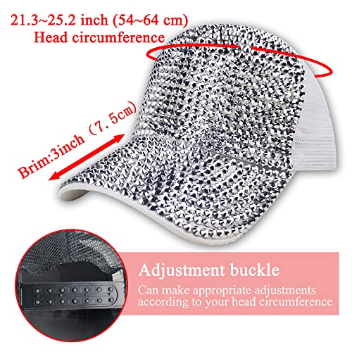 2 Pack Baseball Caps Bling Adjustable Women Diamond Studded Rhinestone Crystals Shining Twinkling Glitter Ladies Summer Beach Travel Sun Visor Golf Party Hat (Silver,Pink) #TOP3