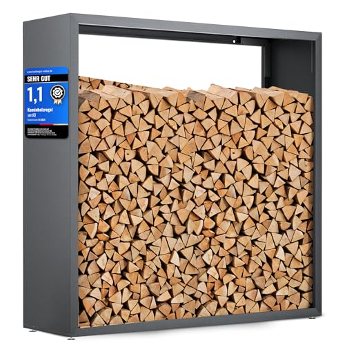 sortiQ Kaminholzregal Metall [DB 703] Kaminholz-Regal für außen & innen - wetterfeste moderne Brennholz-Stapelhilfe für stabile Holzaufbewahrung Holzlager mit Stellfüßen (170 x 165cm)