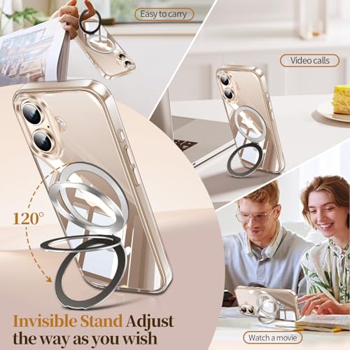 Image of ESTPEAK CD Mag-Stand Case for iPhone 16 Plus Case with Invisible Magnetic Ring, [Compatible with MagSafe] [Never Yellowing] Top Clear Phone Case Cover for iPhone 16 Plus 6.7 inch Men Women, Clear
