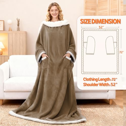 Image of Wearable Heated Blanket With Sleeves & Foot Pocket, Heated Throw Blankets Fast Heating Blanket With 10 Heat Settings Auto Shut Off Over-Heat Protection-Warm Gift, Machine Washable, 52 inch*72 inch+18 inch