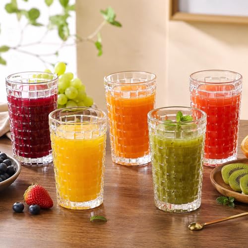 Image of WRINGO Checks Design Juice Glasses, 250ml Drinking Water Glass Tumbler Set, Premium Transparent Glasses for Juice, Water, Soft Drinks, Mocktails, Cocktail, Home Kitchen Dining Tableware(Set of 6)