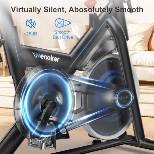 Image of Wenoker Magnetic Exercise Bike for Home - Adjustable Silent Spin Bike with 350lb Capacity, APP Connectivity, LCD Monitor & Device Holder - Indoor Cycling Bike for Cardio & Weight Loss