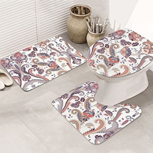 Floras Print Rug Mats Pads Badvorleger Badezimmerteppich Set 3 Stück + Konturteppich + Toilettendeckelbezug