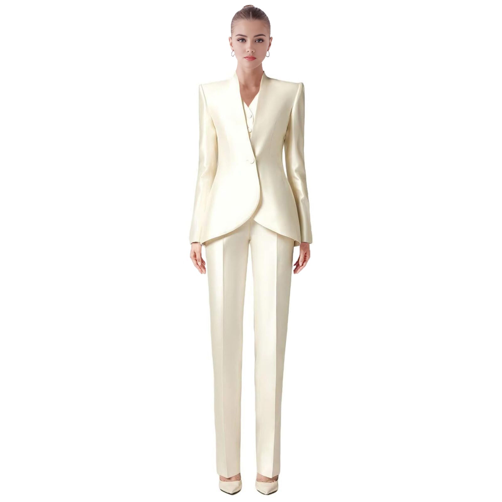 3 Pieces Womens Satin Suits Slim Fit Suit for Women Casual Dressy Pantsuits Womens Tuxedo Formal Outfits