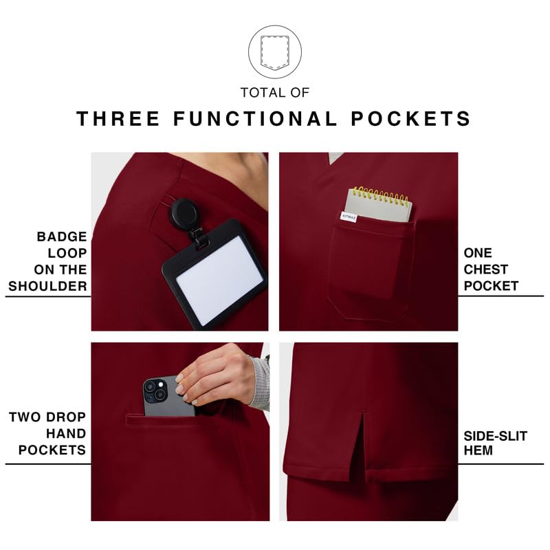 Kitmaz Damen Kasack V-Ausschnitt 3 Taschen Berufskleidung Medizinische Uniformen 4 Wege-Stretch & Anti-Falten