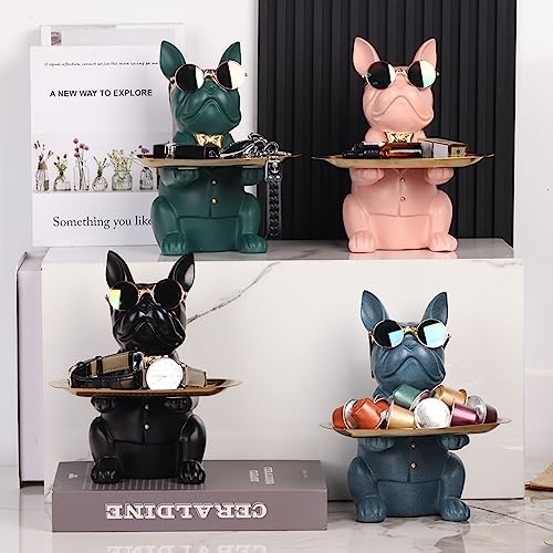 Image of Modern Resin Pink Bulldog Statue Piggy Bank Entrance Key Holder Candy Jewelry Earrings Suitable for Home Modern Art Decor Dining Table Office