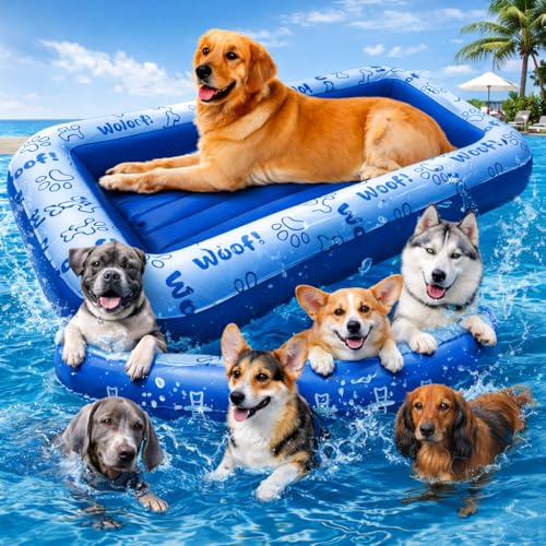 Schwimmer Dog Pool Float – Premium Pool Float for Large Dogs up to 220lbs – Durable & Inflatable Dog Raft for Pool, Lake & Beach – Comfortable & Safe Floating Mat for Summer Fun – Blue