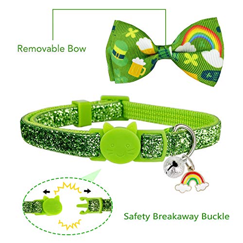 Pohshido St. Patrick's Cat Collar with Bow Tie and Bell, Kitty Kitten Breakaway Lucky Irish Shamrock Collar for Girls… - Image 3