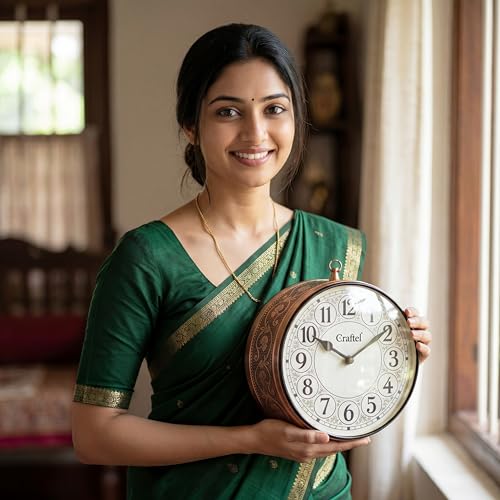 Image of CRAFTEL Double Sided Station Wall Clock Multi-Layer Electroplated | English Roman Numerals | Aluminum Matte-Finish Dial Brass Body | Dial - 8 Inches, Rose Gold | 365 Days Warranty