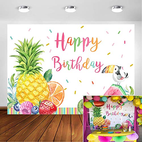 COMOPHOTO Twotti Fruitti Birthday Backdrop Happy Birthday Summer Fruit Birthday Photography Background 7x5ft Vinyl Watercolor Twotti Fruttis Party Banner Decorations Backdrops