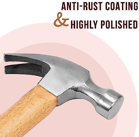 Miniatura 2 de Martillo de garra de madera personalizado, martillo de encuadre de cara fresada, cabeza de acero al carbono resistente con mango de madera de roble