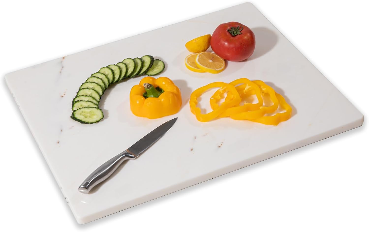 Diflart Natural Marble Stone Cutting Board for Kitchen, 16x20 Inch, White with Gold Veins, Marble Slab Pastry Board Large with Non-Slip Feet for Baking, Cheese, Charcuterie, Chocolate, Pack of 1 Pcs 20"L x 16"W White with Gold Veins