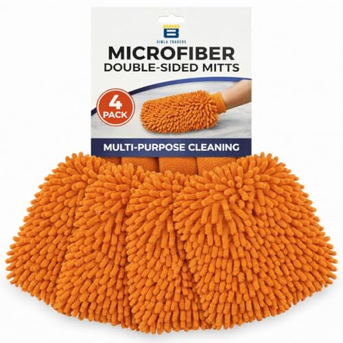 Image of Btag Microfibre Double Sided Wash Mitt Cleaning Gloves | Regular Quality | Super Absorbent | Extra Large | 4 pc Pack | Orange