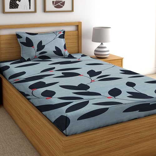 Image of DECORUM Glace Cotton All Around Elastic Fitted Single Bedsheet (72 inchx48 inch) with 1 Pillow Cover | Soft, Smooth & Wrinkle-Free Fabric | Fits Up to 6 inch Mattress | 200-220 TC