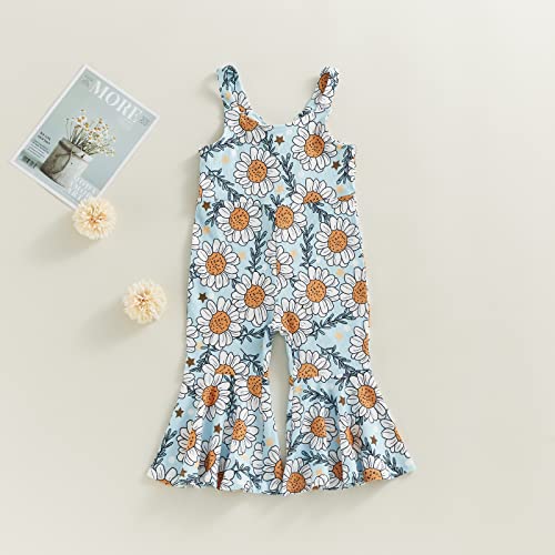 Bonangber Toddler Baby Girl Summer Sleeveless Romper Ribbed Floral Print Bell Bottoms Flared Pants Baby Girl Jumpsuit Overalls #TOP2