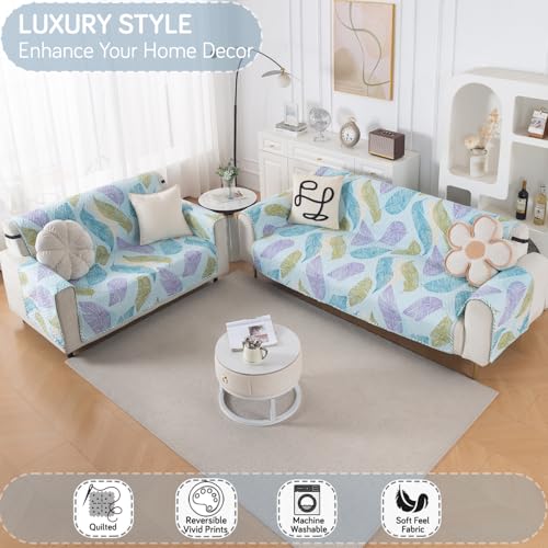 Image of HOKIPO Double Sided Quilted Sofa Cover 5 Seater Fully Covered, Washable(3+2) Sofa Cover, Easy Drape Series, Colourful Leaves (IN-1101 + IN-1100-ED2)