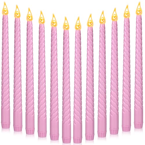 Image of CHENGU 12 Pcs LED Taper Candles Flameless Battery Dripless Dinner Candles for Thanksgiving Day, Weddings, Church, Hanukkah, Christmas, Autumn, New Year Celebration(Pink,Spiral)