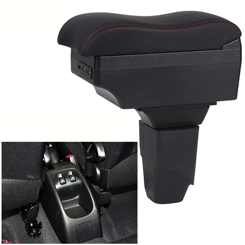 LP Trade Centrale armleuning voor 207, accessoire voor opbergconsole en armsteun met organizervak, auto-interieur reserveonderdeel, zwart kunstleer, witte naad