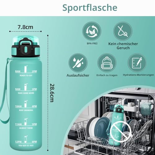 Motswedi Trinkflasche Sport, 1L BPA-Frei, Trinkflasche, Kohlensäure Geeignet, Sport Trinkflasche, Auslaufsicher, Wasserflasche… – Ansicht 4