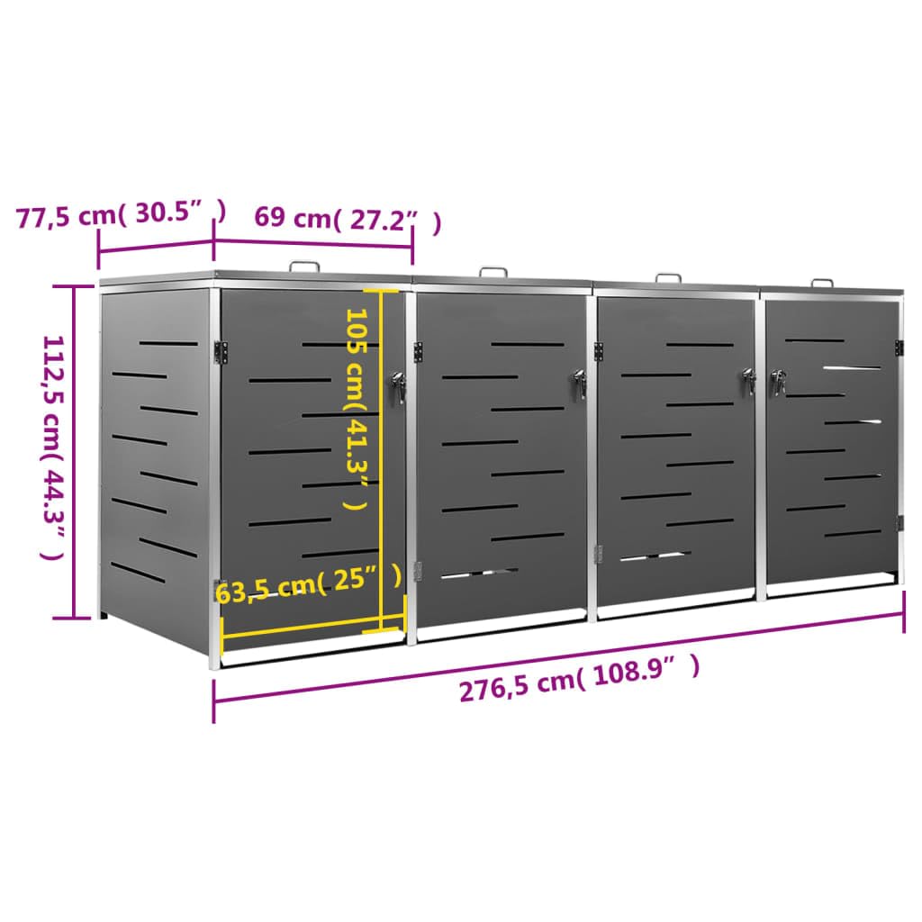 vidaXL Copribidone per Spazzatura Singolo 69x77,5x112,5cm Acciaio Inox