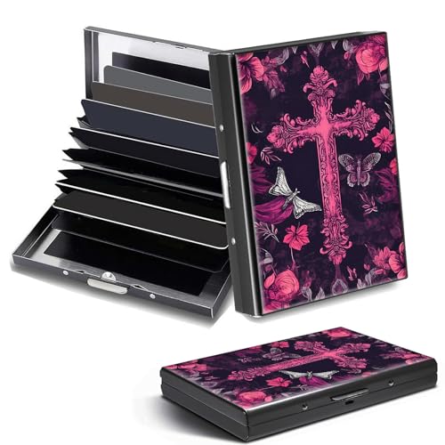 Credit Card Holder, God Jesus Christian Cross Design Mini RFID Blocking Aluminum Wallet Slim Metal Hard Case Shell Travel Wallet ID Case Small Credit Cards Case Business Cards for Women Men