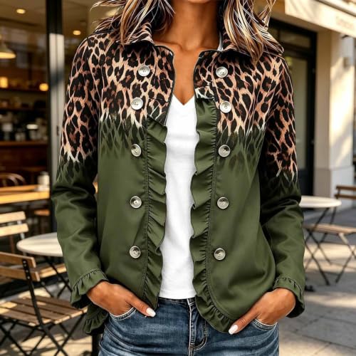 Ruffle Trim Jacket for Women Leopard Print Open Front Vintage Cardigan - image 5