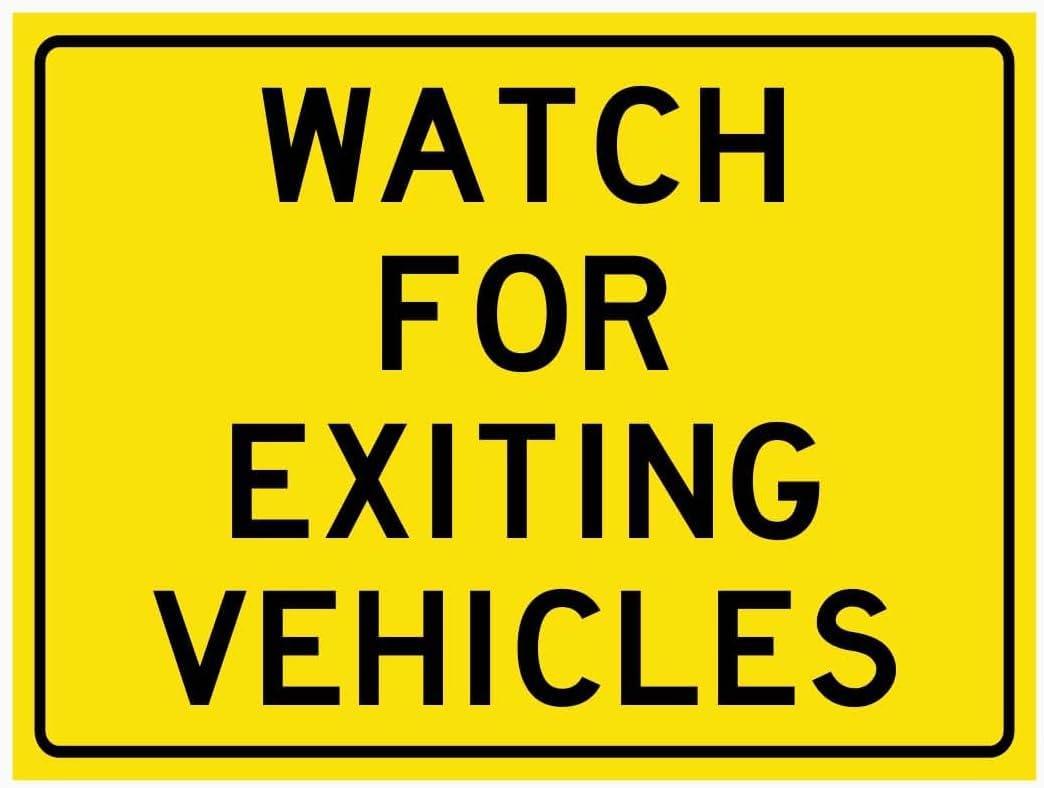 Watch for Exiting Vehicles Rust Free Aluminum Tin Sign - Warning Decor with Pre-Drilled Holes for Indoor-Outdoor Home Yard, Parking Lot - 8x12 Inch​
