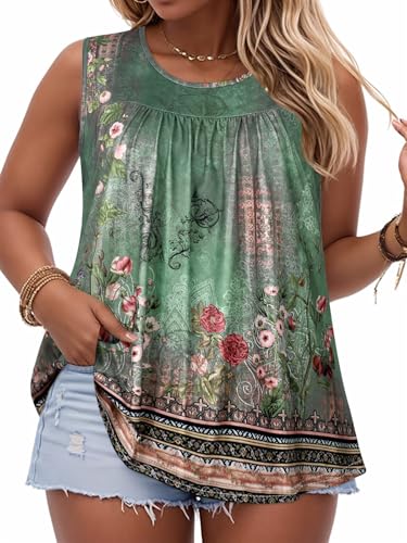 Image of Women Plus Size Tank Top Casual Summer Tops Loose Fit Sleeveless T Shirts Trendy Crewneck Tunic Tees 2026