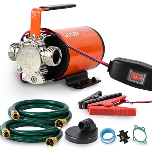 12V Water Transfer Pump 330 GPH Portable DC Utility Pump with 6ft Suction Hose Battery Powered Pump for Garden Rain Barrel RV Tank Boat & Emergency Draining