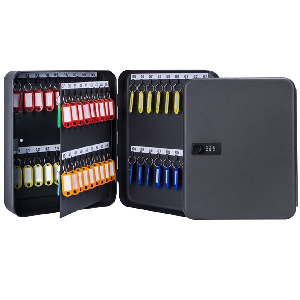 Kfgisd Boys Black Combination Lock Wall Mount 48/72/105-Keys Large Capacity Key Cabinet, Car Company Partition Storage Key Management ，Key Box(72 Keys)
