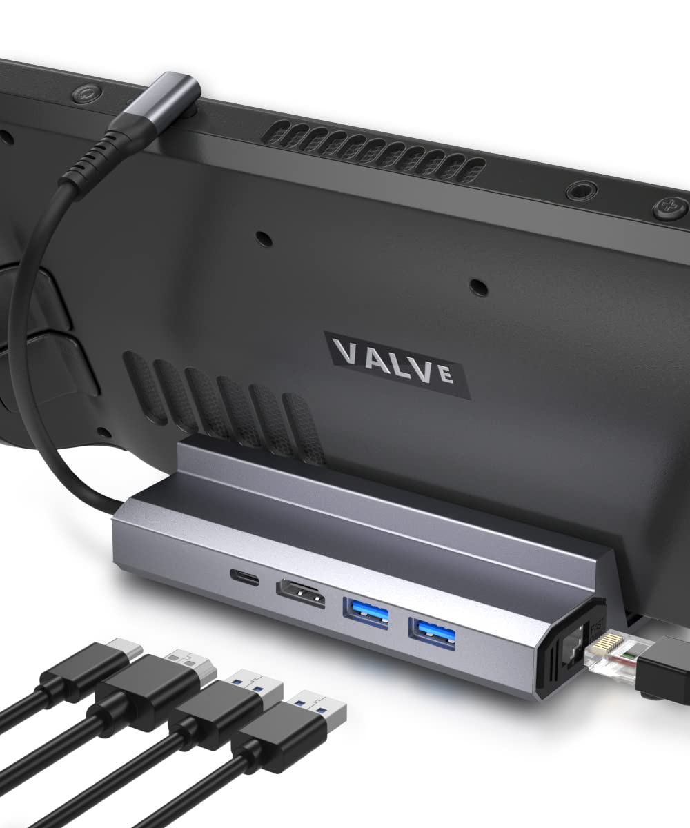 IALEGANTDocking Station Compatible with Steam Deck, 5-in-1 Steam Deck Dock with HDMI 2.0 4K@60Hz, 100Mbps Ethernet, Dual USB-A 2.0 and Full Speed Charging USB-C Port for Valve Steam Deck