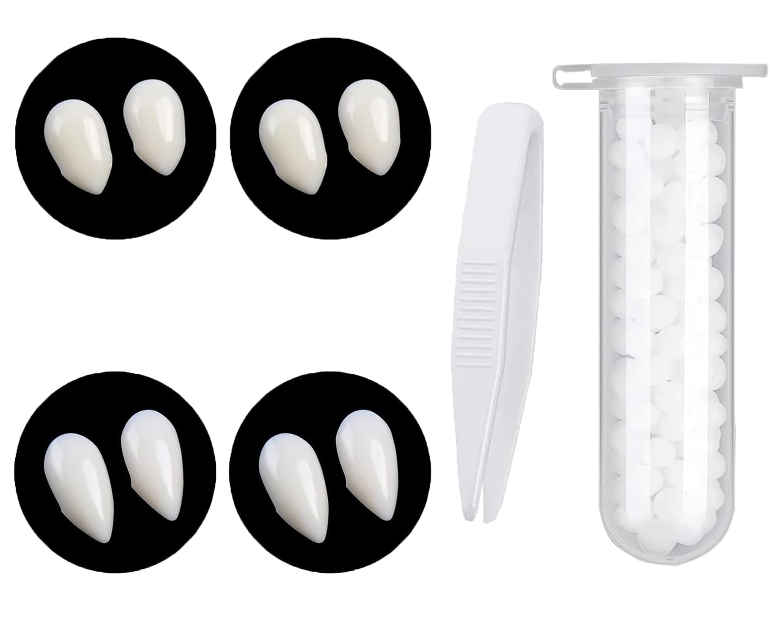 Vampire Teeth Halloween 4 Pairs Set, 13 mm & 15 mm Vampire Catches with Glue, False Teeth for Adults & Children, Cosplay Vampire Bit Props for Costume Party