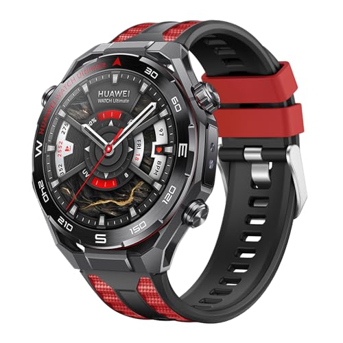 VeveXiao One Click 22mm Silicone Watch Strap Compatible with Huawei Watch Ultimate 2/1 Band Soft Durable Bracelet Silicone Replacement Band For GT 6/5/4/3 Pro 46mm Womens Mens (Black Red)